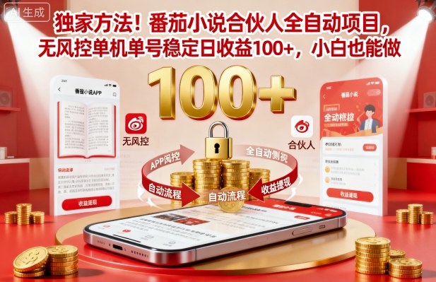独家方法！番茄小说合伙人全自动挂G项目，无风控单机单号稳定日收益100+，小白也能做【揭秘】-千帆网赚