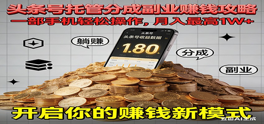 全程托管今日头条，一部手机就可以开干，最高躺赚1W+-千帆网赚