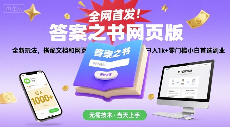 全网首发！答案之书网页版，全新玩法，搭配文档和网页，日入1k+零门槛小白首选副业【揭秘】-千帆网赚