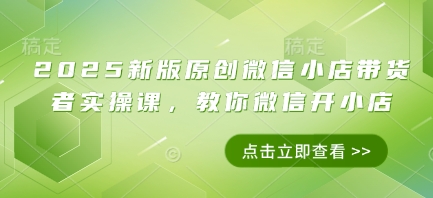 2025新版原创微信小店带货者实操课，教你微信开小店-千帆网赚
