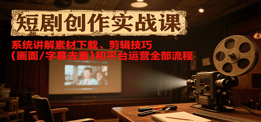 短剧创作实战课，系统讲解素材下载、剪辑技巧（画面/字幕去重）和平台运营全部流程-千帆网赚