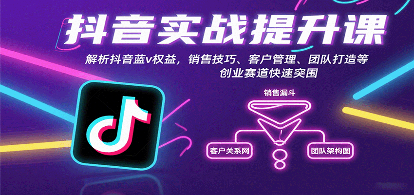 抖音实战提升课：解析抖音蓝v权益，销售技巧、客户管理、团队打造等创业赛道快速突围-千帆网赚