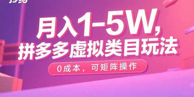 （15903期）月入1-5W，拼多多虚拟类目玩法，0成本，可矩阵操作-千帆网赚