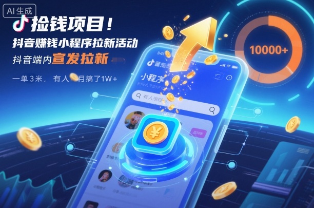 捡钱项目！抖音賺钱小程序拉新活动，抖音端内宣发拉新，一单3米，有人半个月搞了1W+-千帆网赚