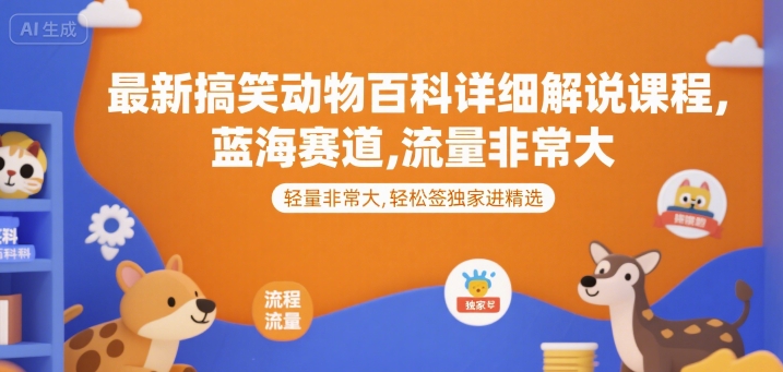 最新搞笑动物百科详细解说课程，蓝海赛道，流量非常大，轻松签独家进精选-千帆网赚