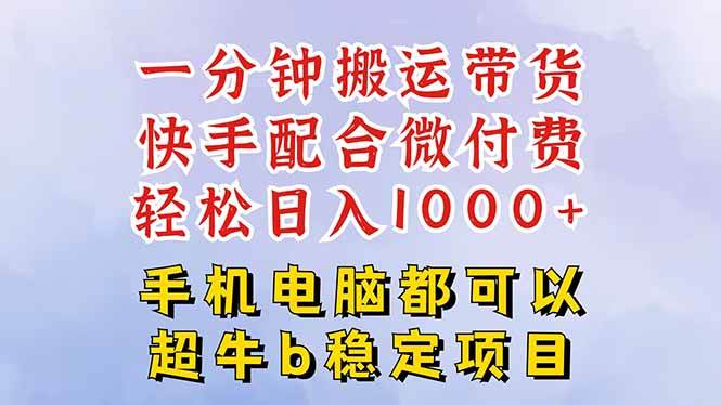 （16285期）快手黑科技一分钟搬运带货，一刀不剪过原创，微付费投流玩法，轻松日入…-千帆网赚