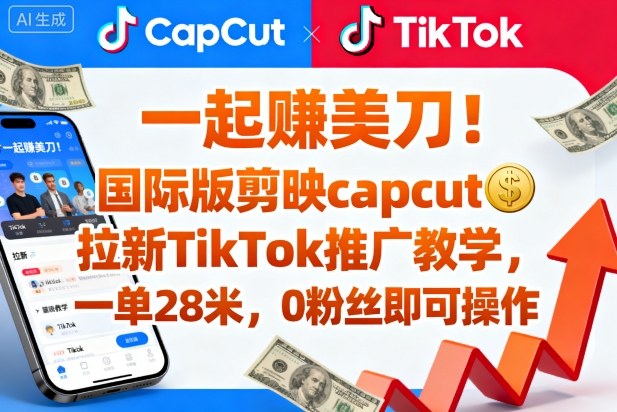 一起賺美刀！国际版剪映capcut拉新TikTok推广教学，一单28米，0粉丝即可操作（附推广入口和教学）-千帆网赚
