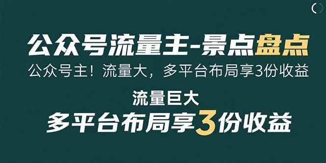 （15553期）公众号流量主-景点盘点 流量巨大 多平台布局享3份收益-千帆网赚