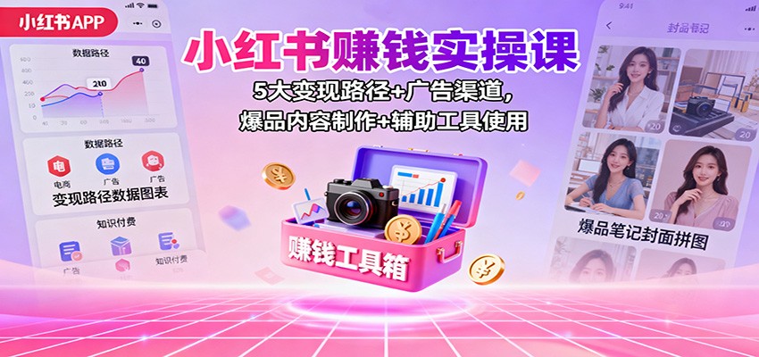 小红书赚钱实操课：5大变现路径+广告渠道，爆品内容制作+辅助工具使用-千帆网赚