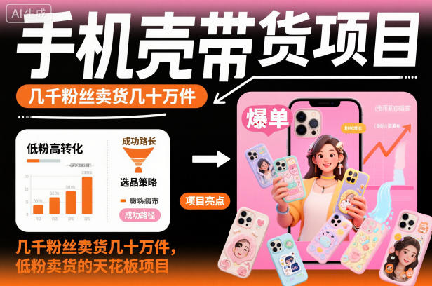 手机壳带货项目，几千粉丝卖货几十万件，短视频低粉卖货的天花板项目-千帆网赚