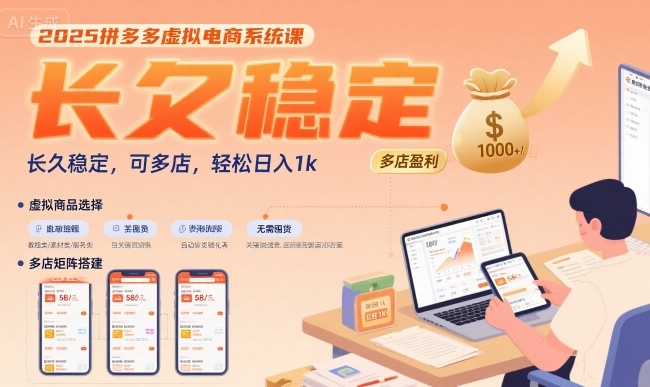 2025拼多多虚拟电商系统课，长久稳定，可多店，轻松日入1k-千帆网赚