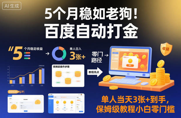 5个月稳如老狗！百度自动打金，单人当天3张+到手，保姆级教程小白零门槛【揭秘】-千帆网赚