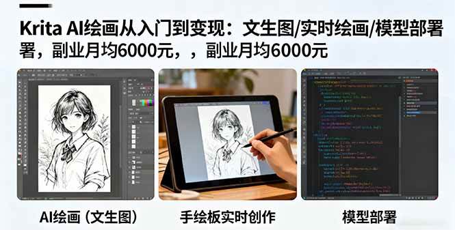 （16222期）Krita AI绘画从入门到变现：文生图/实时绘画/模型部署，副业月均6000元-千帆网赚