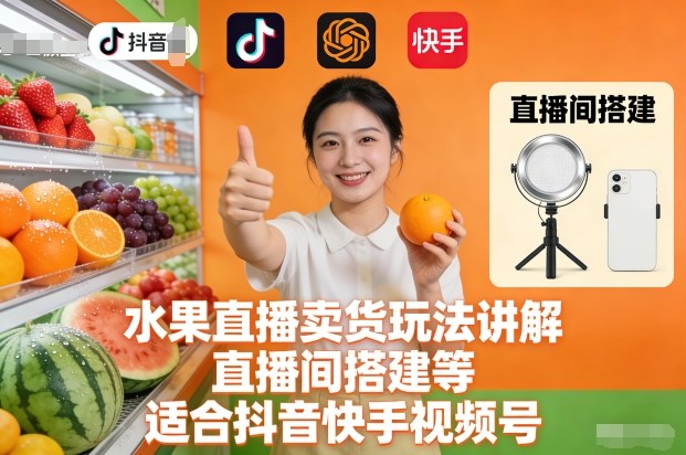 水果直播卖货玩法讲解、直播间搭建等，适合抖音快手视频号-千帆网赚