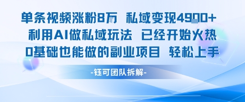 单条视频私域变现4.9k+利用AI做私域玩法 已经开始火热0基础也能做的副业项目轻松上手-千帆网赚