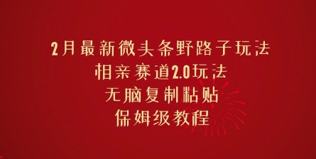 2月最新微头条野路子玩法，相亲赛道2.0玩法，无脑复制粘贴，保姆级教程-千帆网赚