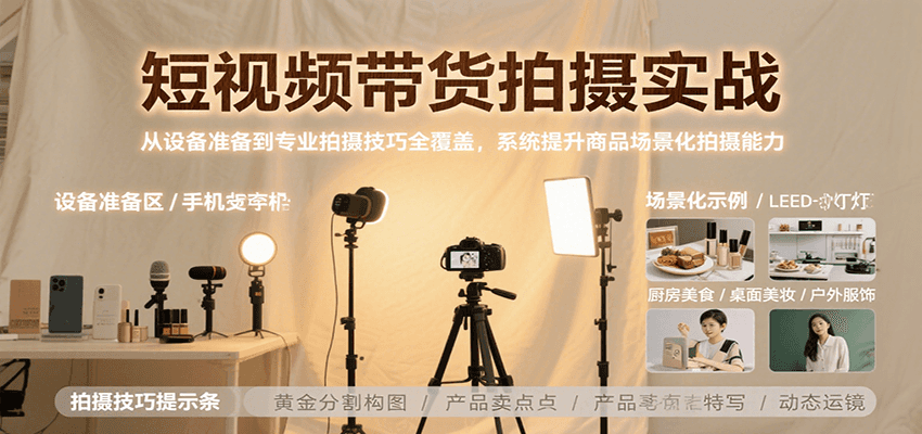 短视频带货拍摄实战，从设备准备到专业拍摄技巧全覆盖，系统提升商品场景化拍摄能力-千帆网赚