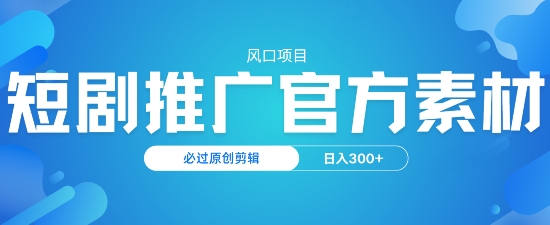 风口项目，短剧推广，官方资源，必过原创剪辑，日入3张-千帆网赚