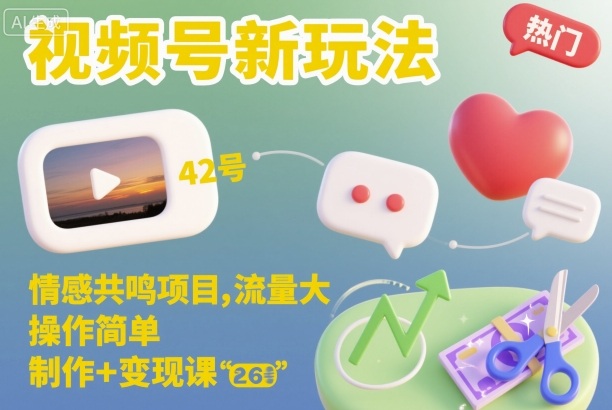 视频号新玩法，情感共鸣项目，流量大，操作简单，制作+变现课-千帆网赚