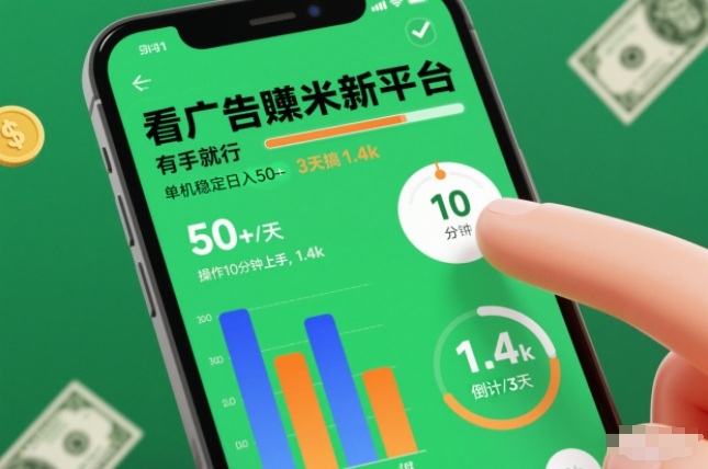 看广告賺米新平台，有手就行，单机稳定日入50+，操作10分钟上手，3天搞了1.4k【揭秘】-千帆网赚