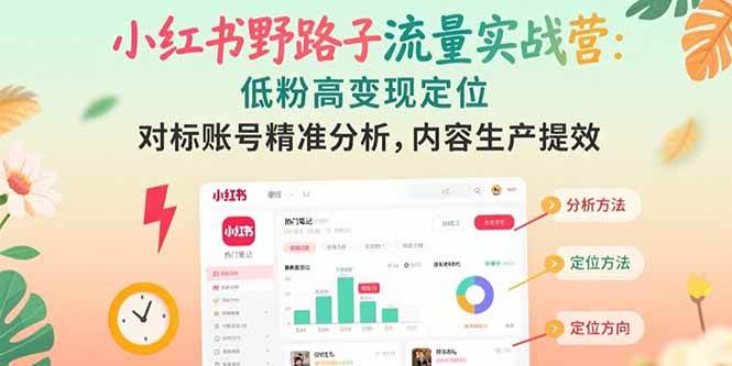 （15423期）小红书野路子流量实战营：低粉高变现定位 对标账号精准分析 内容生产提效-千帆网赚