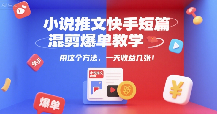小说推文快手短篇混剪爆单教学，用这个方法，一天收益几张-千帆网赚