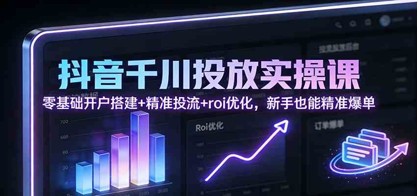 抖音千川投放实操课：零基础开户搭建+精准投流+roi优化，新手也能精准爆单-千帆网赚