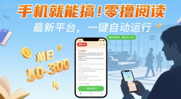 手机就能搞！零撸阅读挂G，最新平台，一键自动运行，随时随地挣，单日50-3张+【揭秘】-千帆网赚