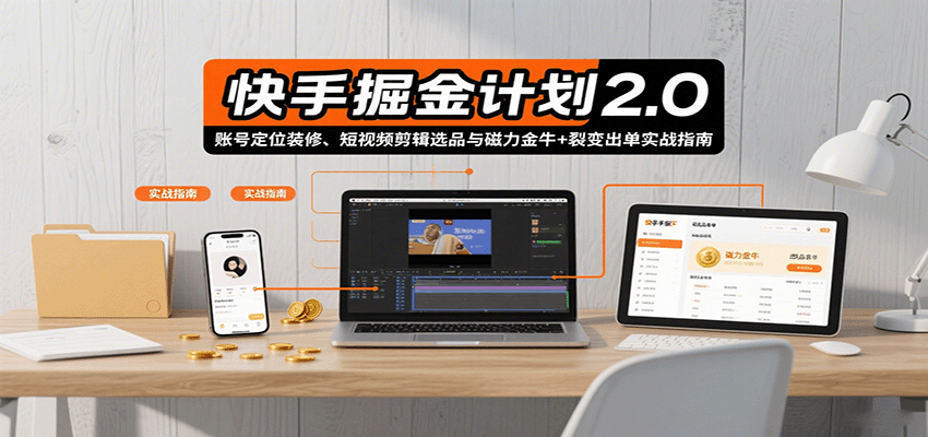 快手掘金计划2.0，账号定位装修、短视频剪辑选品与磁力金牛+裂变出单实战指南-千帆网赚