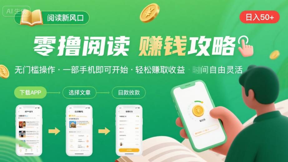 零撸阅读新风口，无门槛轻松挣，一部手机，日入 50-3张【揭秘】-千帆网赚
