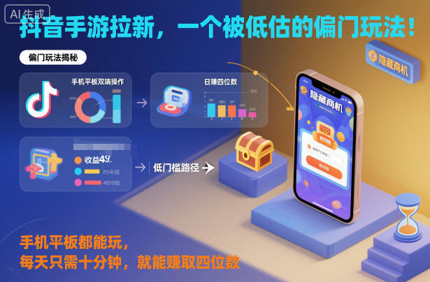 抖音手游拉新，一个被低估的偏门玩法！手机平板都能玩，每天只需十分钟，就能賺取四位数【揭秘】-千帆网赚