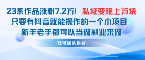 抖音私域项目23条作品涨粉7.2W，私域变现1W-千帆网赚