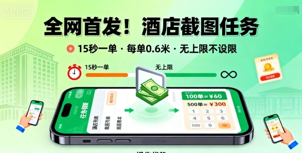 全网首发！酒店截图任务，15秒一单，每单0.6米，任务无上限不设限，矩阵操作单日3张到手【揭秘】-千帆网赚