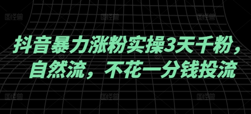 抖音暴力涨粉实操3天千粉，自然流，不花一分钱投流，实操经验分享-千帆网赚