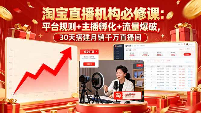 （16087期）淘宝直播机构必修课：平台规则/主播孵化/流量爆破,30天搭建月销千万直播间-千帆网赚