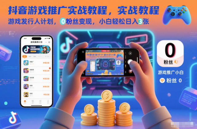 抖音游戏推广实战教程，游戏发行人计划，0粉丝变现，小白轻松日入3张-千帆网赚