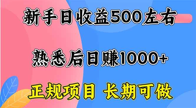 （16132期）新手日收益500+ 正规项目 长期可做-千帆网赚