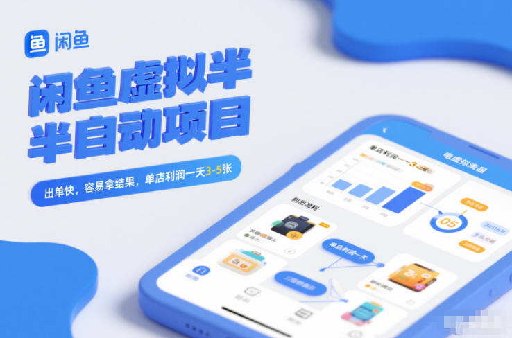 闲鱼虚拟半自动项目，出单快，容易拿结果，单店利润一天3-5张-千帆网赚