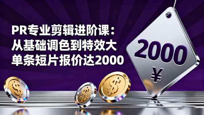 （16381期）PR专业剪辑进阶课：从基础调色到特效大片的进阶技能，单条短片报价达2000-千帆网赚