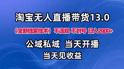 淘宝无人直播13.0，公域私域技术，不封号，不违规布局下半年旺季赛道，日入1K+（独家技术）【揭秘】-千帆网赚