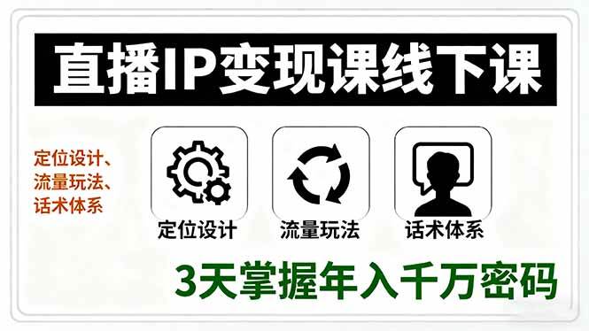 （16065期）直播IP变现课线下课，定位设计、流量玩法、话术体系，3天掌握年入千万密码-千帆网赚