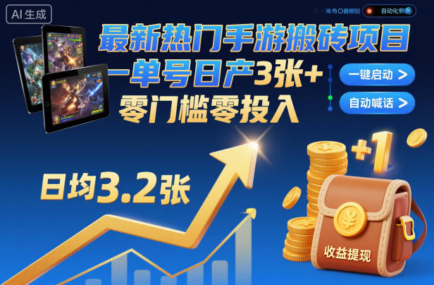最新热门手游搬砖项目，一键自动化挂G，单号日产3张+，零门槛零投入【揭秘】-千帆网赚
