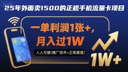 25年外面卖1500的正规手机流量卡项目，一单利润1张+，月入过1W，人人可做(推广技术+正规渠道)【揭秘】-千帆网赚
