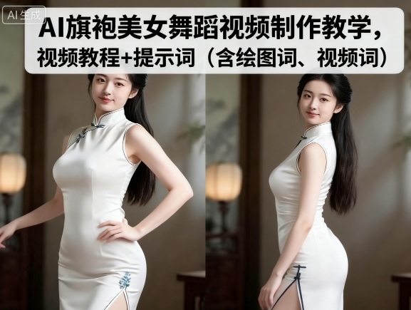 AI旗袍美女舞蹈视频制作教学，视频教程+提示词（含绘图词、视频词）-千帆网赚