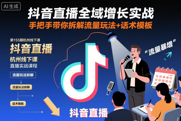 抖音直播全域增长实战第155期杭州线下课，手把手带你拆解流量玩法+话术模板-千帆网赚