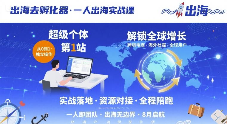 出海去孵化器，一人出海实战课，超级个体第1站，解锁全球增长-千帆网赚