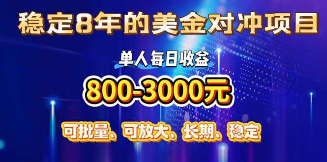 （15782期）稳定8年的美金对冲创业项目，单人每日收益800-3000，小众暴力项目-千帆网赚