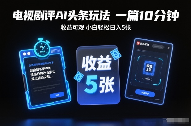 电视剧评AI头条玩法，一篇10分钟，收益可观，小白轻松日入5张+【独家】-千帆网赚