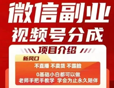 微信副业视频号分成，不直播 不卖货 不露脸，三五分钟即可完成一条作，每日收益几十、几张不等-千帆网赚