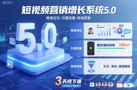 短视频营销增长系统5.0，精准定位-引爆流量-持续获客，3天线下课（音频+图片）-千帆网赚